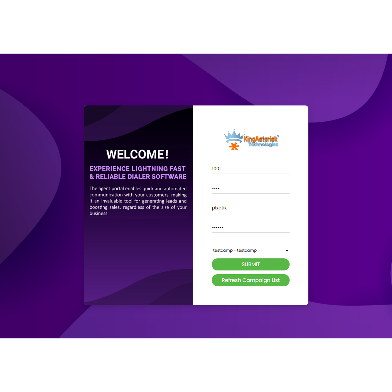 Agent Login Screen