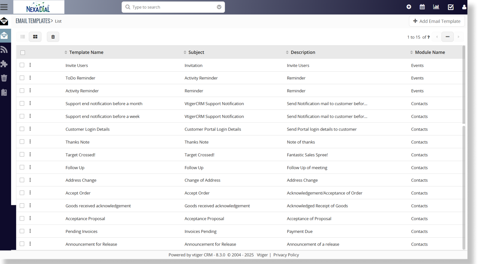 6 Email templates list 1
