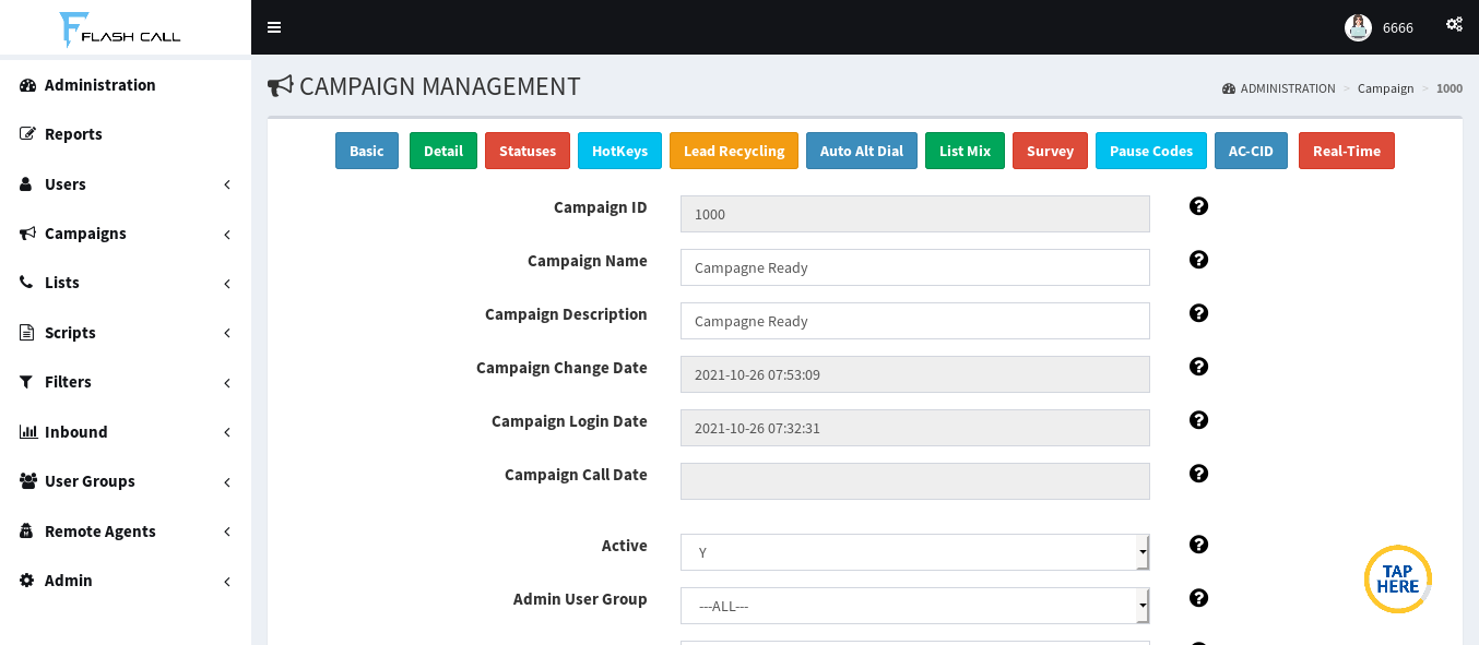 ADMINISTRATION Modify Campaign -