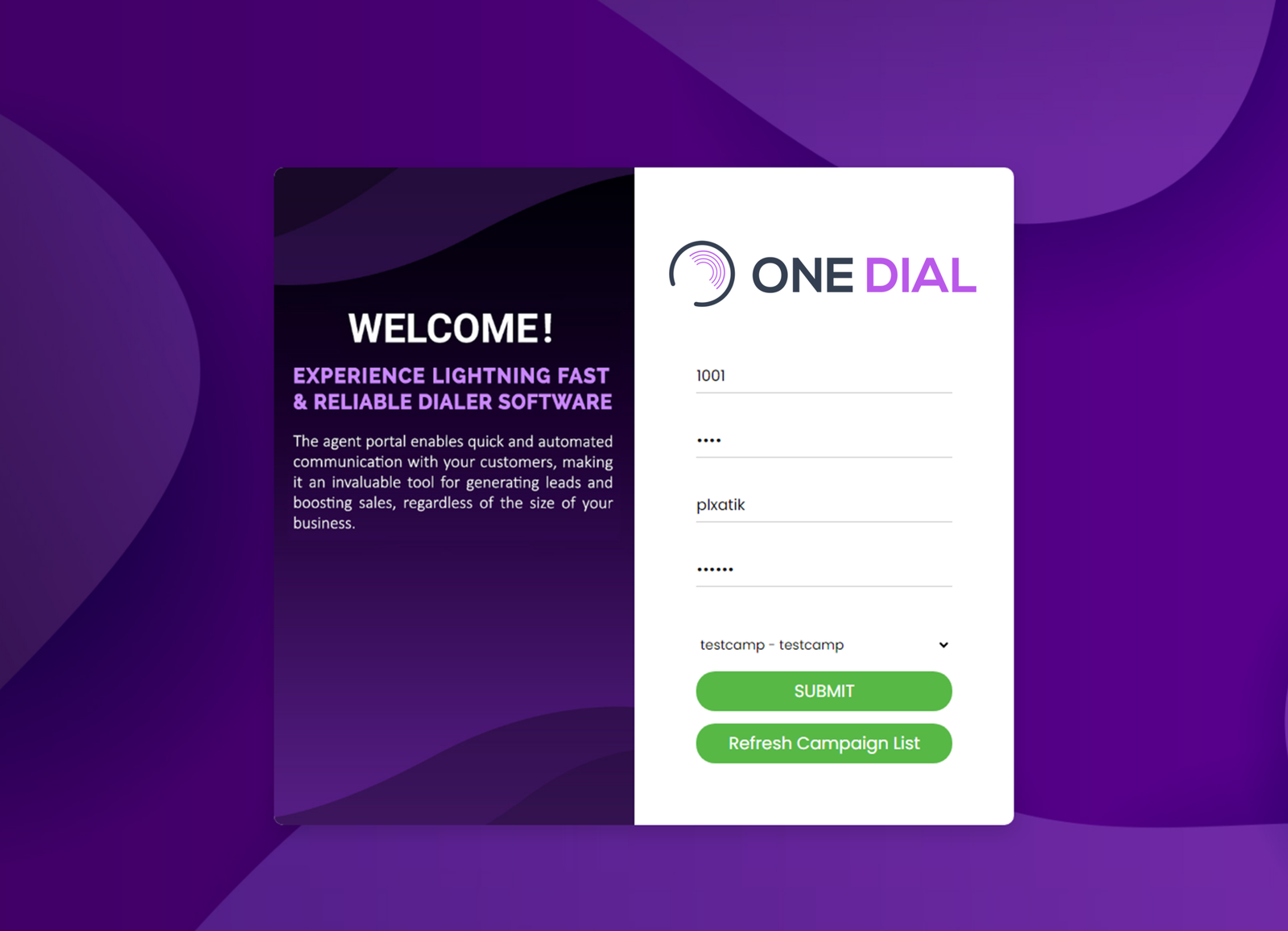 Agent Login Screen 1