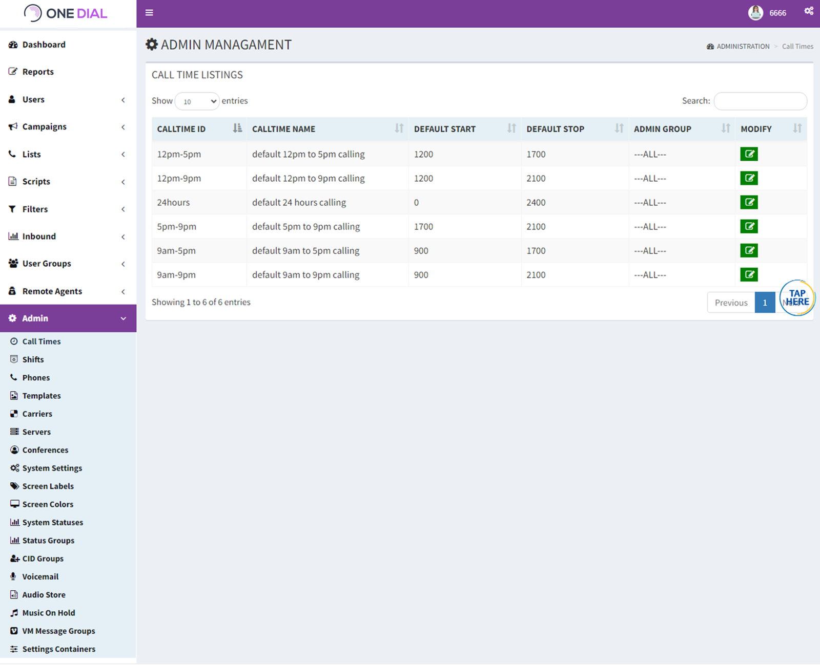 Dialer - Call times list 1
