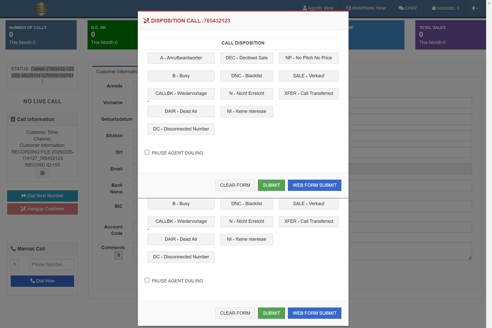 agent call answering screen