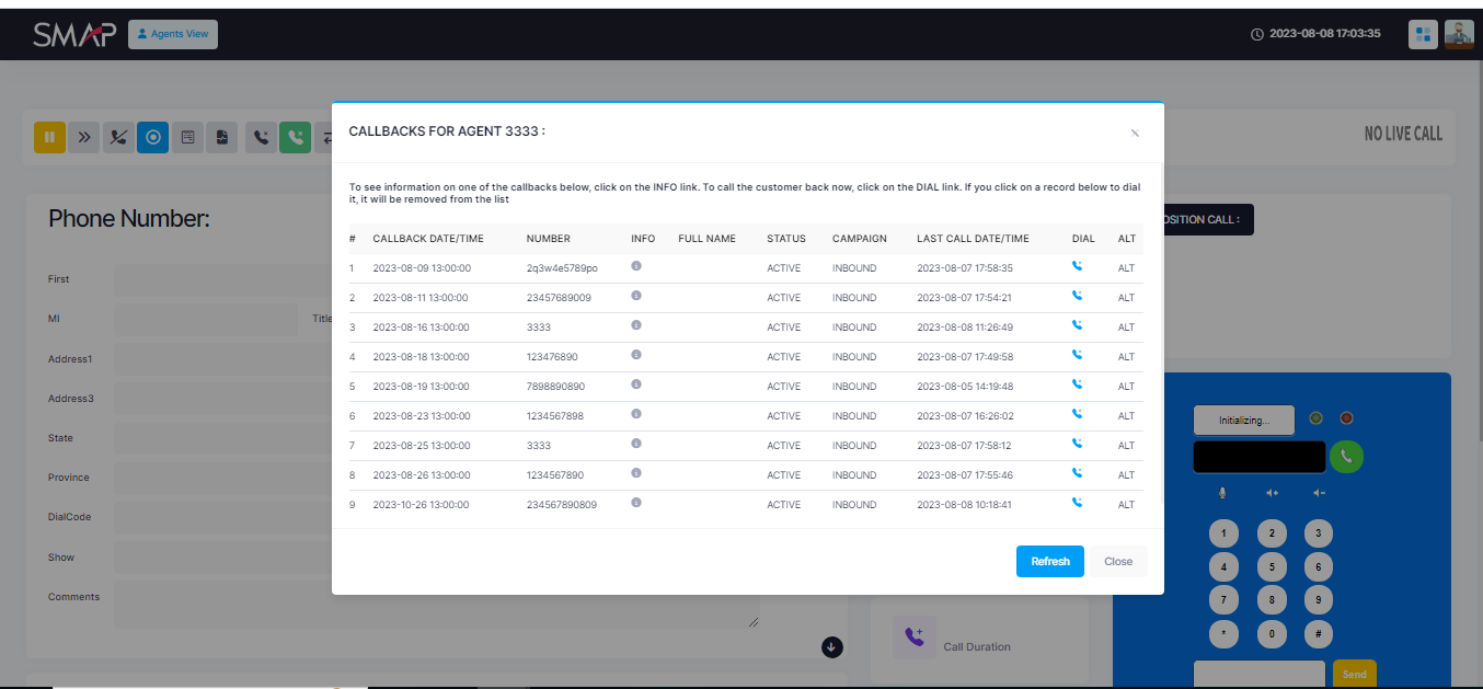 call back options - agent