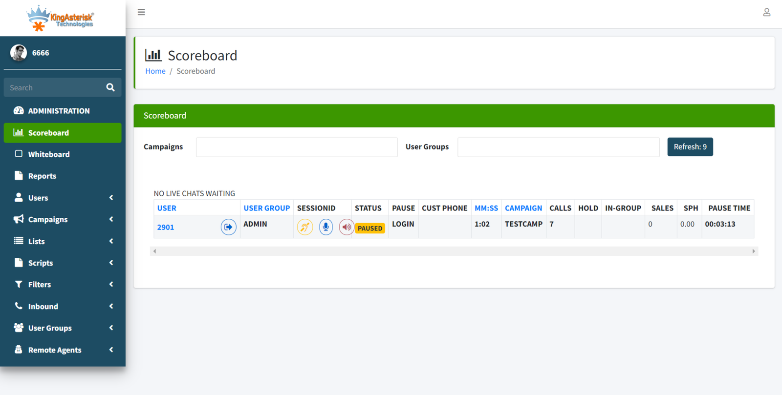 Admin score board screen