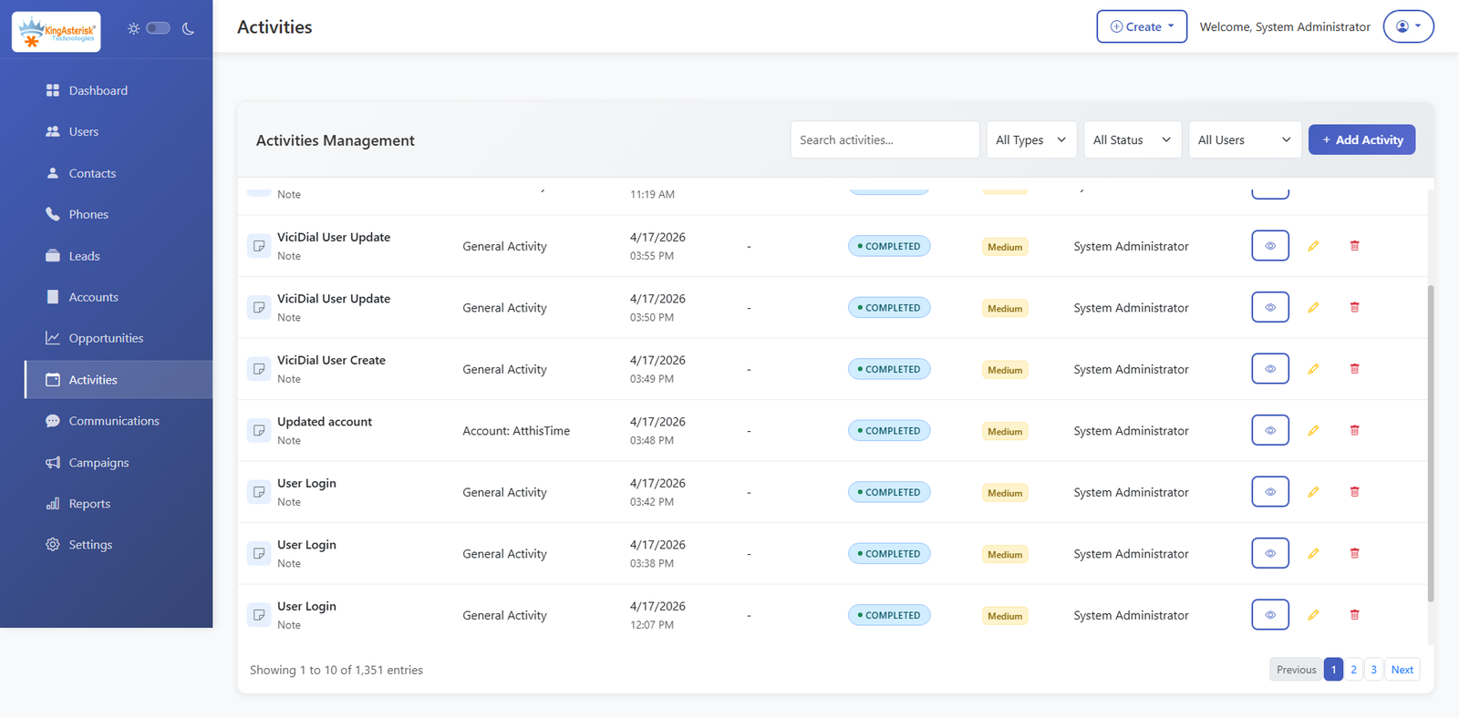 Custom CRM Activities Management